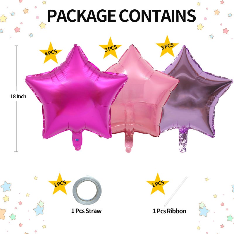 KALOR Hot Pink Light Pink and Light Purple Star Foil Balloons, 10 Pcs 18 Inch Stars Shape Foil Mylar Balloons for Birthdays, Weddings, Baby Showers Graduation Decorations - Image 2